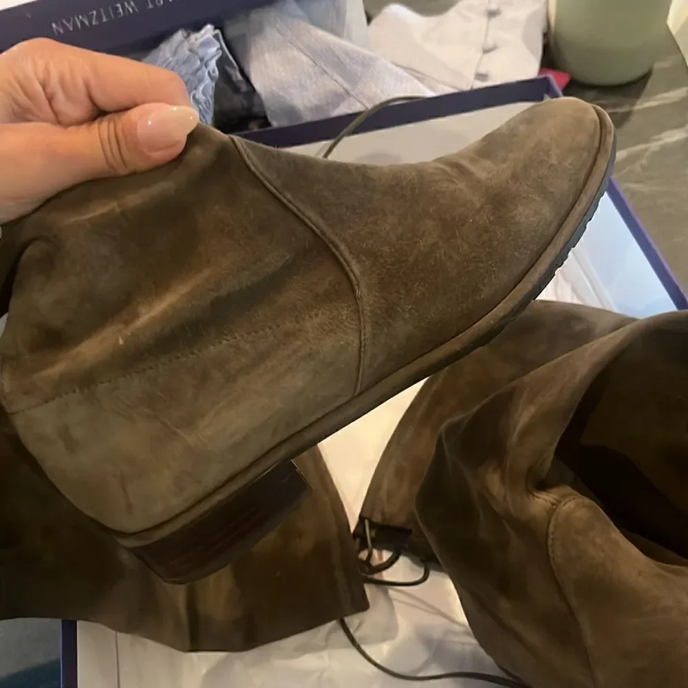 Stuart Weitzman Lowland Loden Green Suede Over The Knee boots